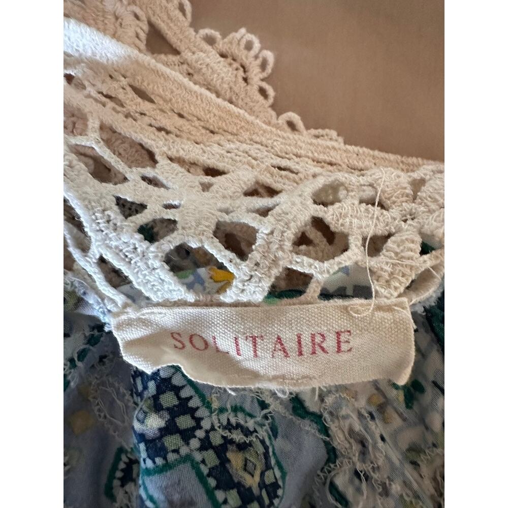 Bohemian Crochet Lace Trim Floral Top Embroidered V-Neck 3/4 Sleeve Blouse - Picture 8 of 8